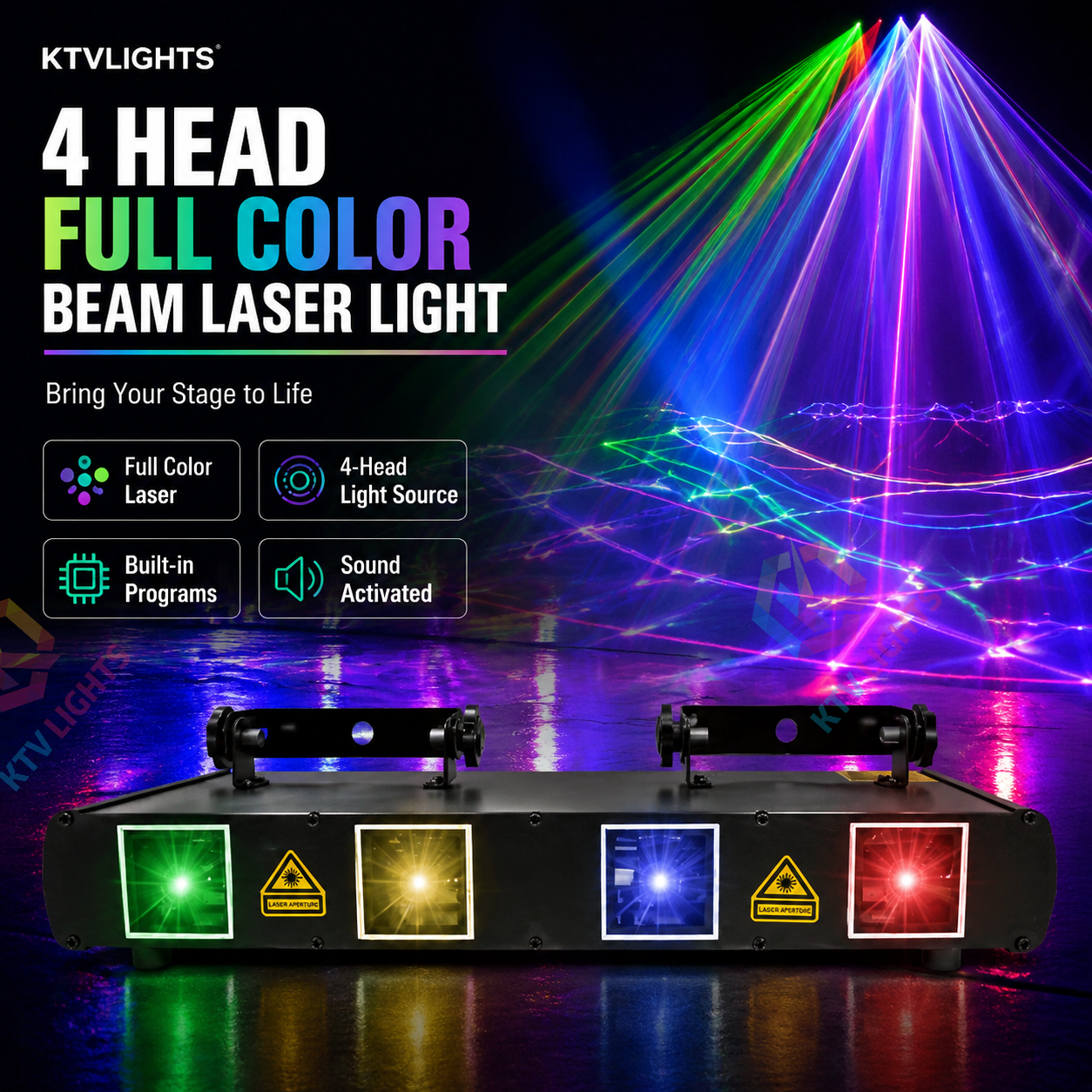 KTVLIGHTS 4-Aperture Full-Color Line-Scan Laser Light for DJ Stages-B18