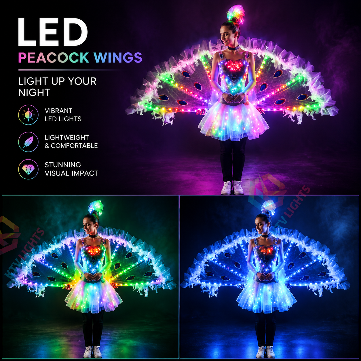 KTVLIGHTS Full Color LED Peacock Wings for Stage Performance-M24