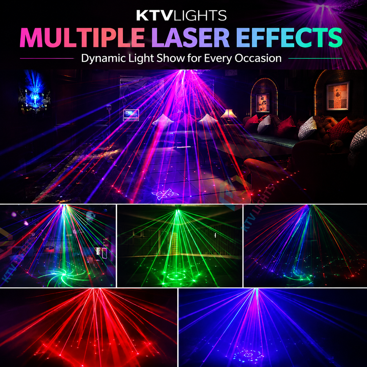 KTVLIGHTS 27 Hole 4-in-1 RGB Laser Light DJ Stage Party Projector-B5