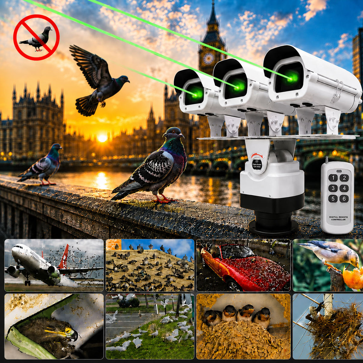 Three-headed bird and animal repelling laser light - B56
