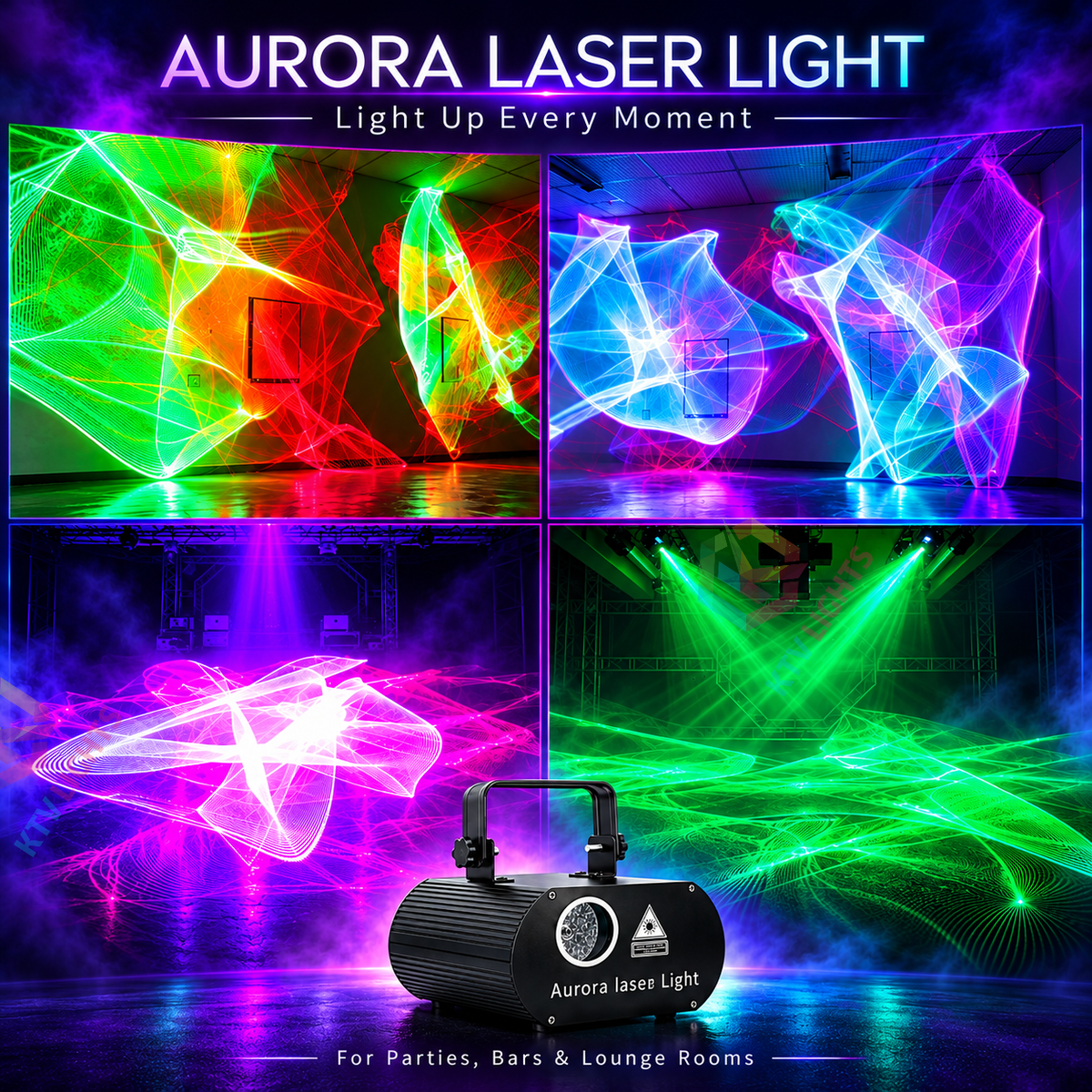KTVLIGHTS RGB Aurora Laser Light DMX Water Ripple Projector-S66