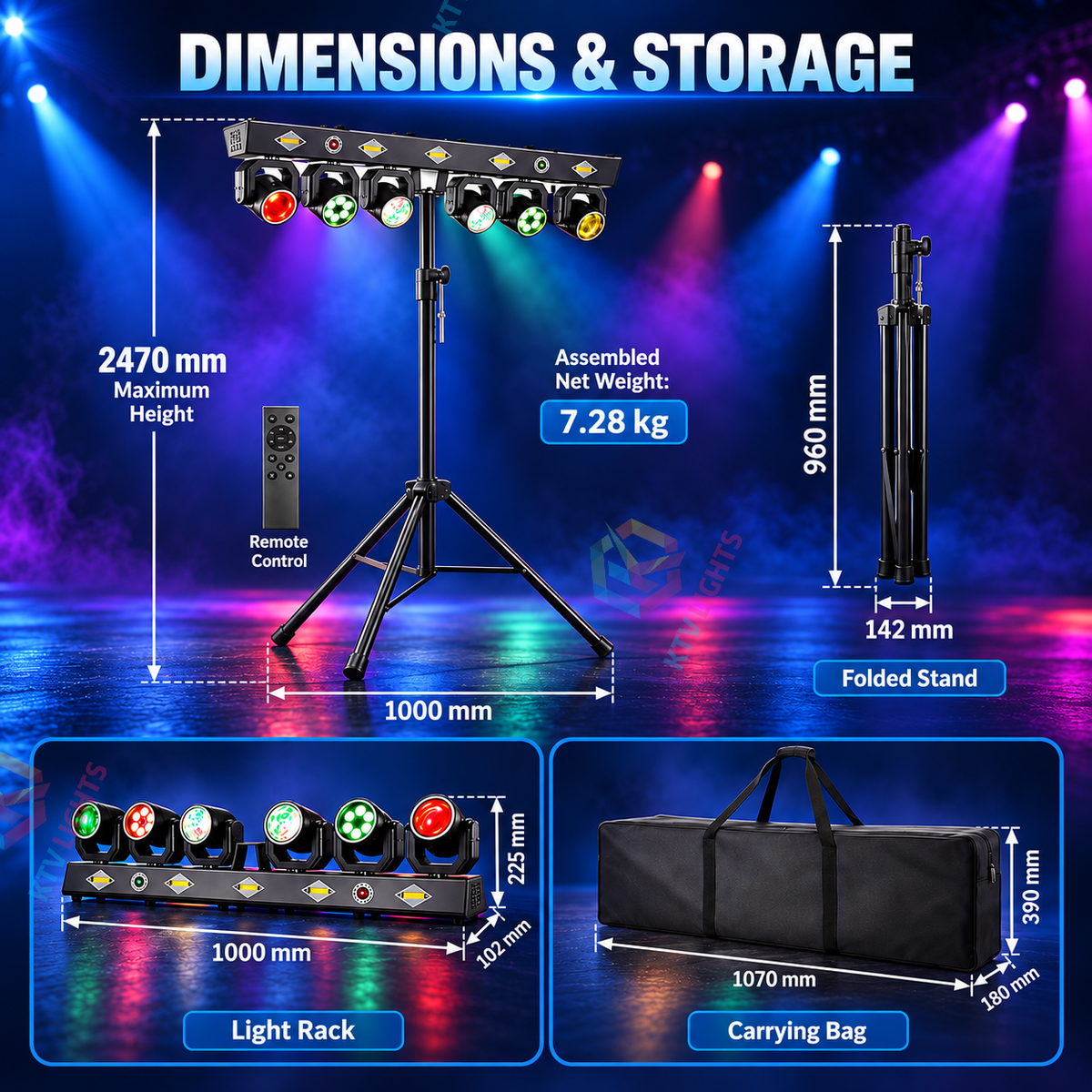 KTVLIGHTS 120W LED Laser Moving Head Light Bar with Stand-E108