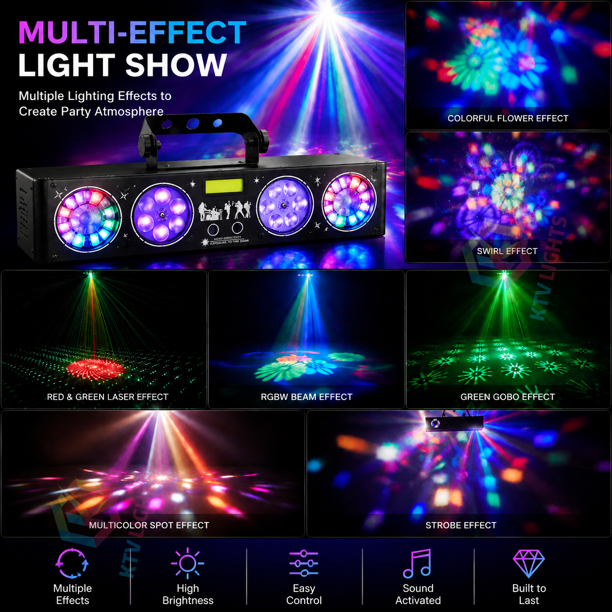 KTVLIGHTS 6IN1 LED Laser Stage Light for DJ Party Wedding Club- C9