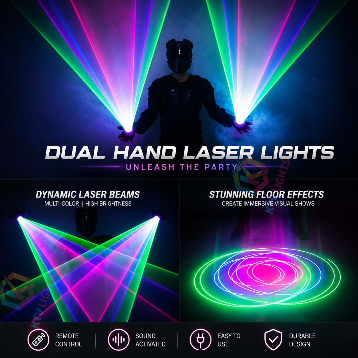 KTVLIGHTS Rotating Laser Gloves for DJ, Rave & Party Shows-M10