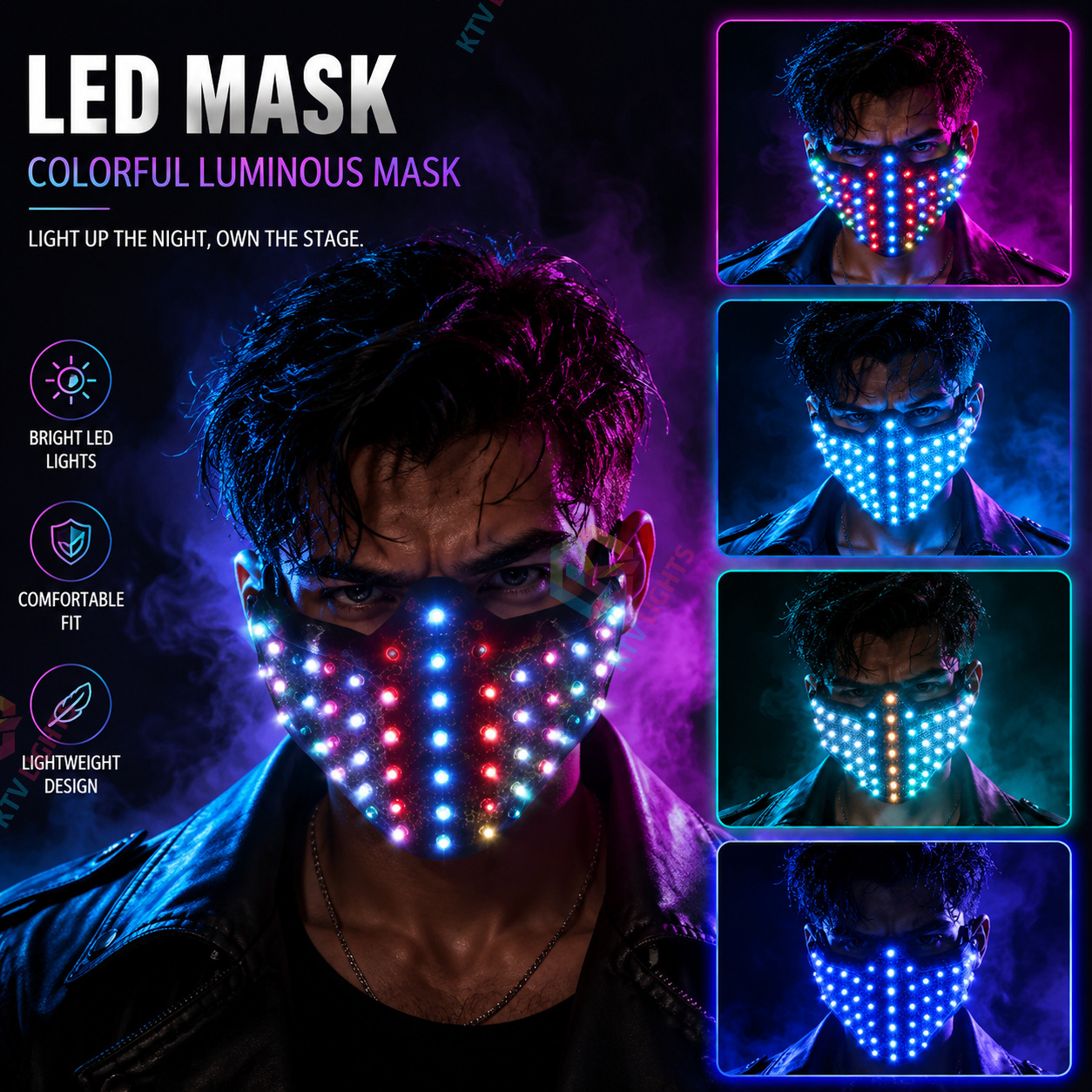 KTVLIGHTS Colorful LED Mask for Rave Parties & Festivals-M41