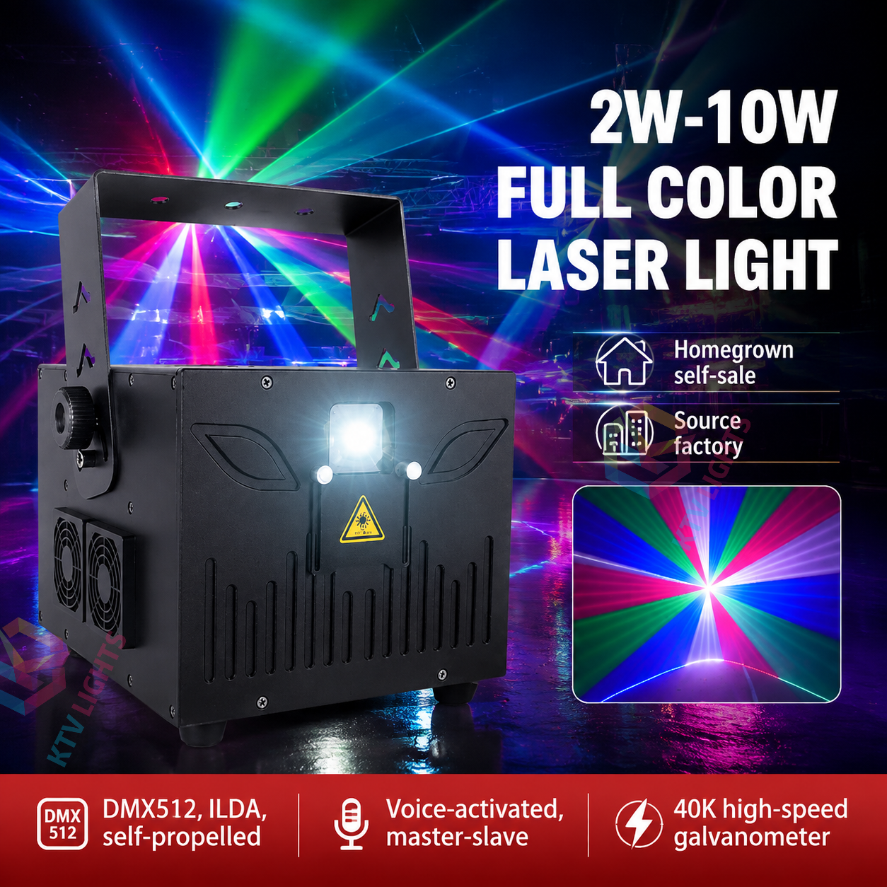 KTVLIGHTS 2W–10W RGB 3D Animation Stage Laser Light (ILDA Compatible)-A14