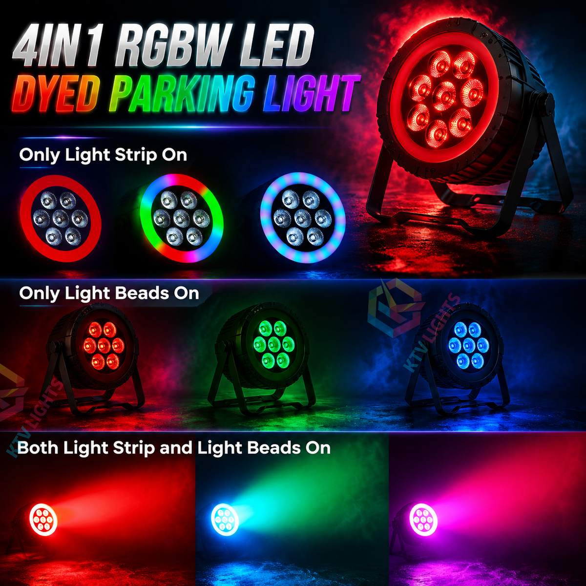 KTVLIGHTS RGBW 4-in-1 LED Wash PAR Stage Light-P19