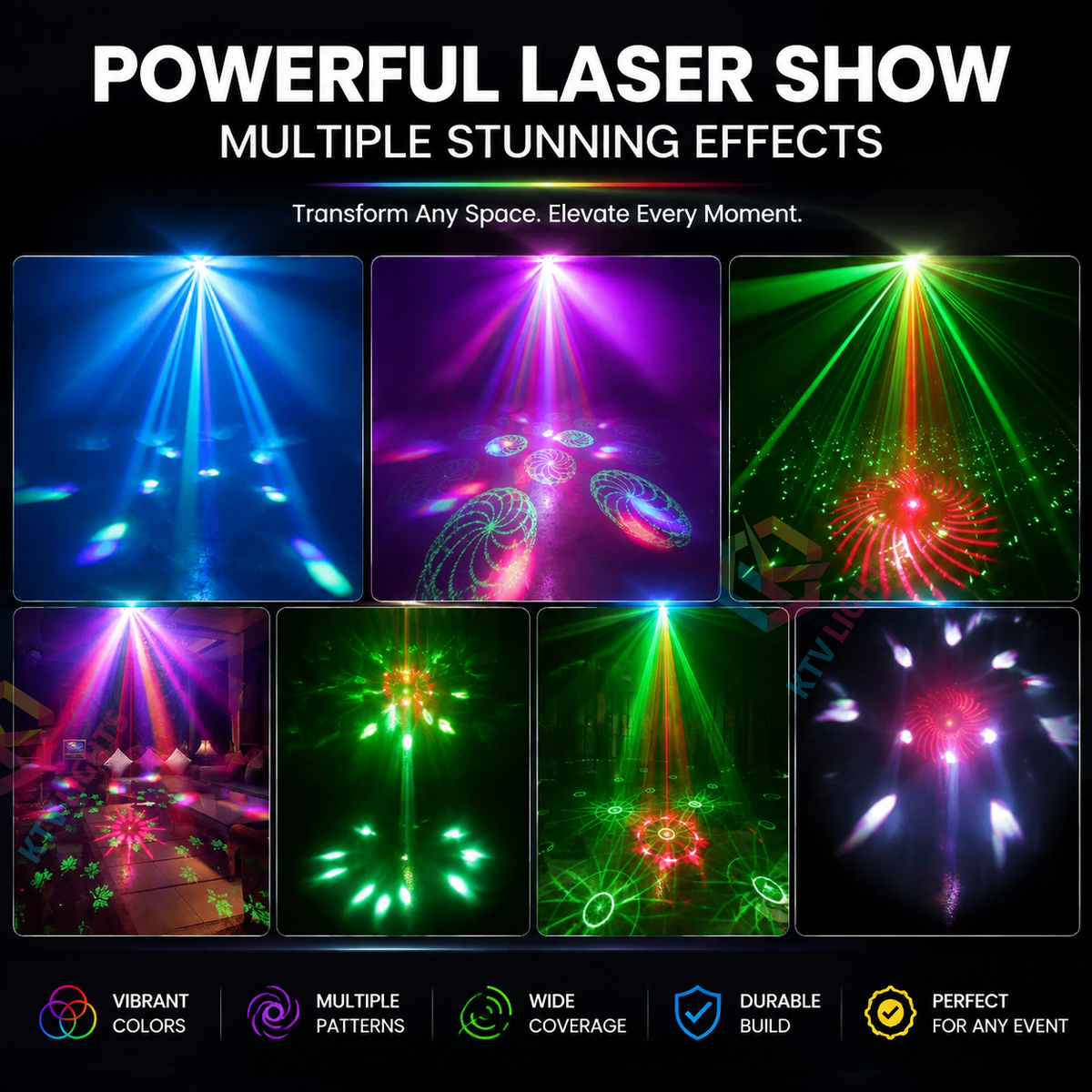 KTVLIGHTS 150W 5-in-1 RGB Snowflake Laser Stage Light with DMX-C14