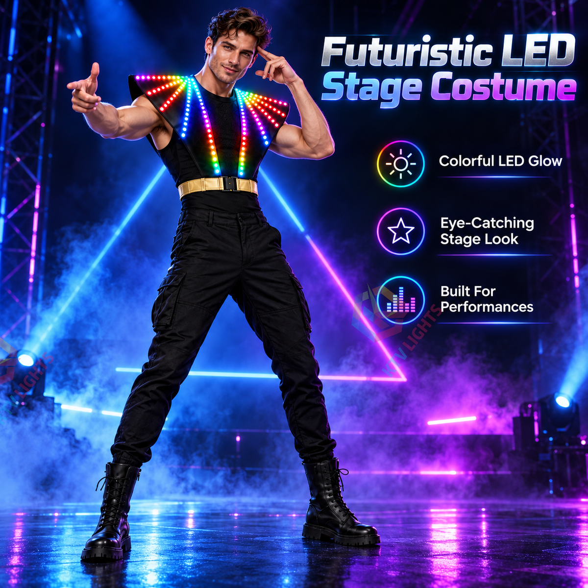 KTVLIGHTS RGB LED Performance Vest for Men & Women Stage DJ Party-M64
