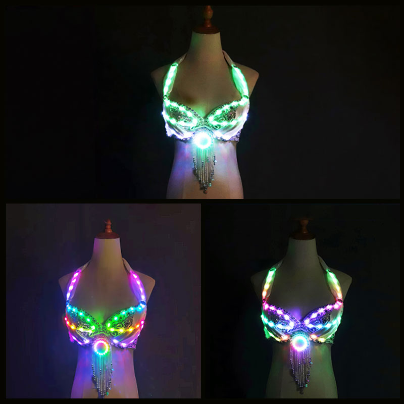 LED Color Lights Women Belly Dance Split Skirt Sexy-M40