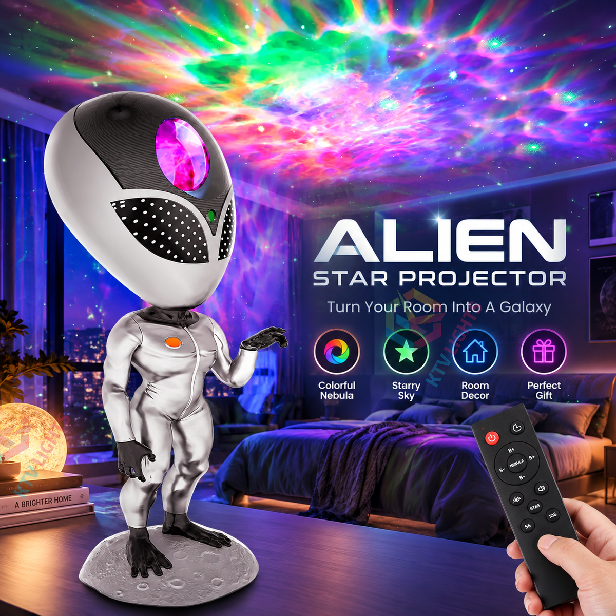 KTVLIGHTS Alien Star Galaxy Projector with 8 Nebula Effects-S59