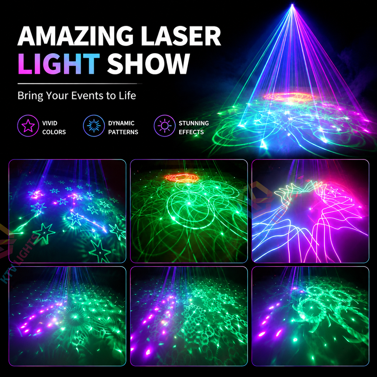 KTVLIGHTS 500mW RGB 2-in-1 Pattern Scanning DMX Stage Laser Light-B10