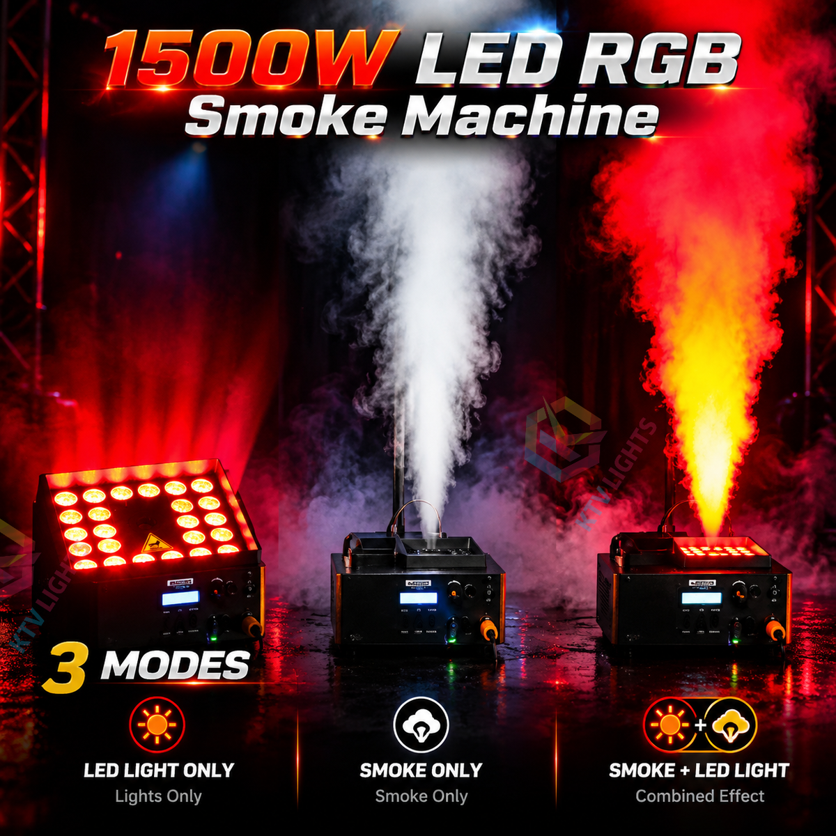 KTVLIGHTS 24-LED RGB Column Smoke Machine for Stage Events-Y24