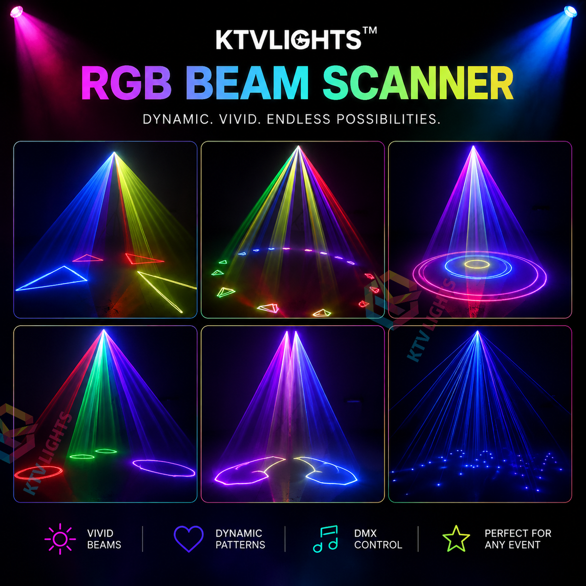 KTVLIGHTS 2W RGB Animation Beam Scanning DMX Stage Laser Light-A8