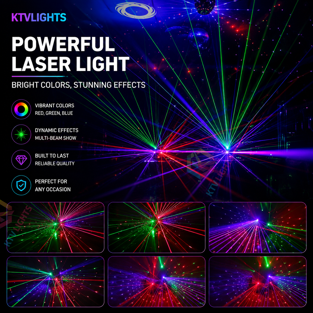KTVLIGHTS RGB Scanning Laser DJ Stage Light Disco Effect-B15