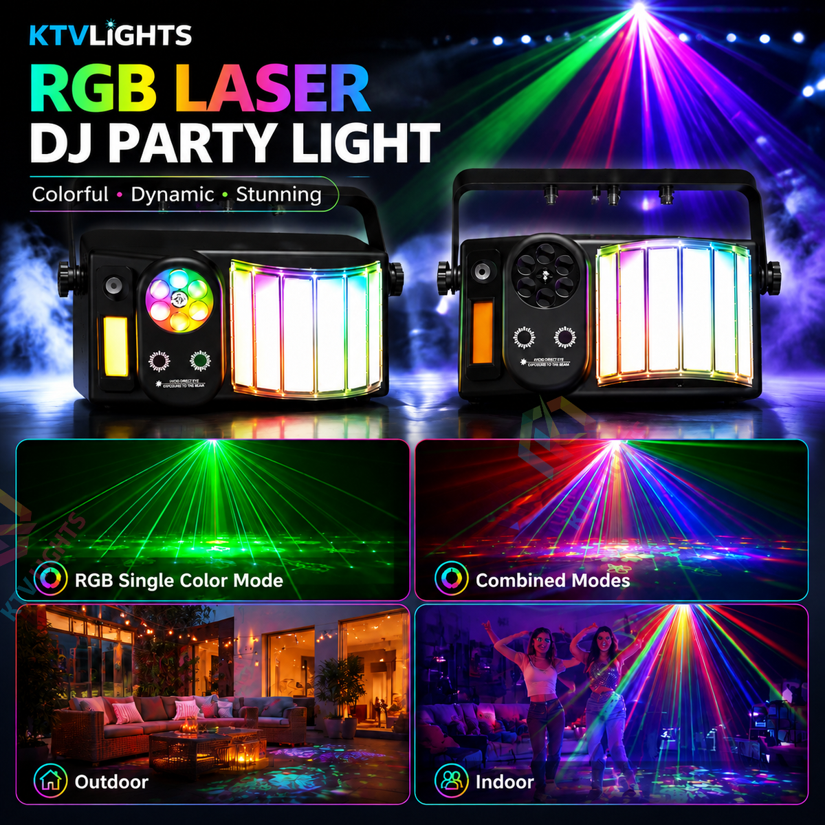 KTVLIGHTS 40W RGB Laser DJ Party Light with DMX & Remote Control-C28