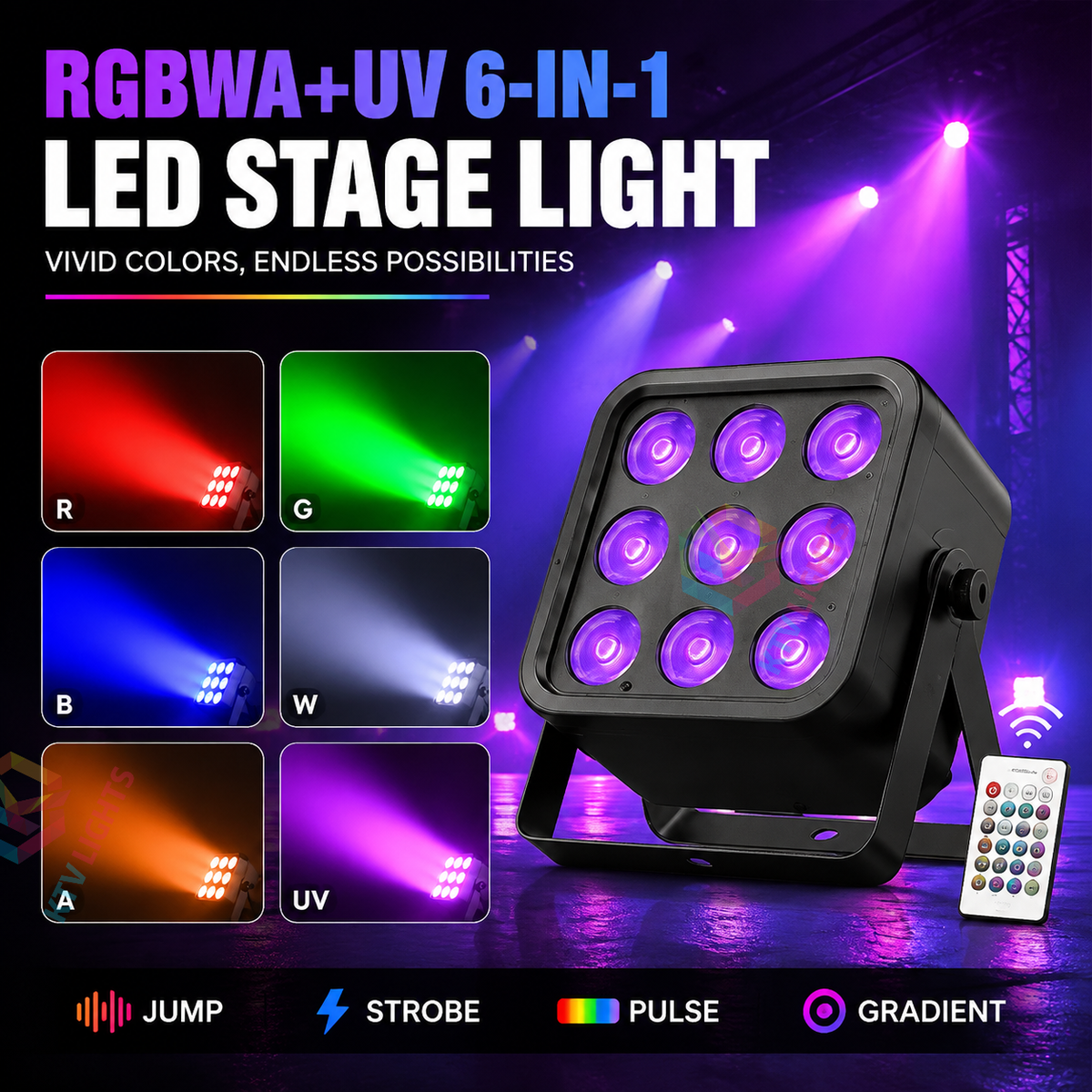 KTVLIGHTS 54W RGBWA+UV 6-in-1 DMX Rechargeable Stage Light-P25