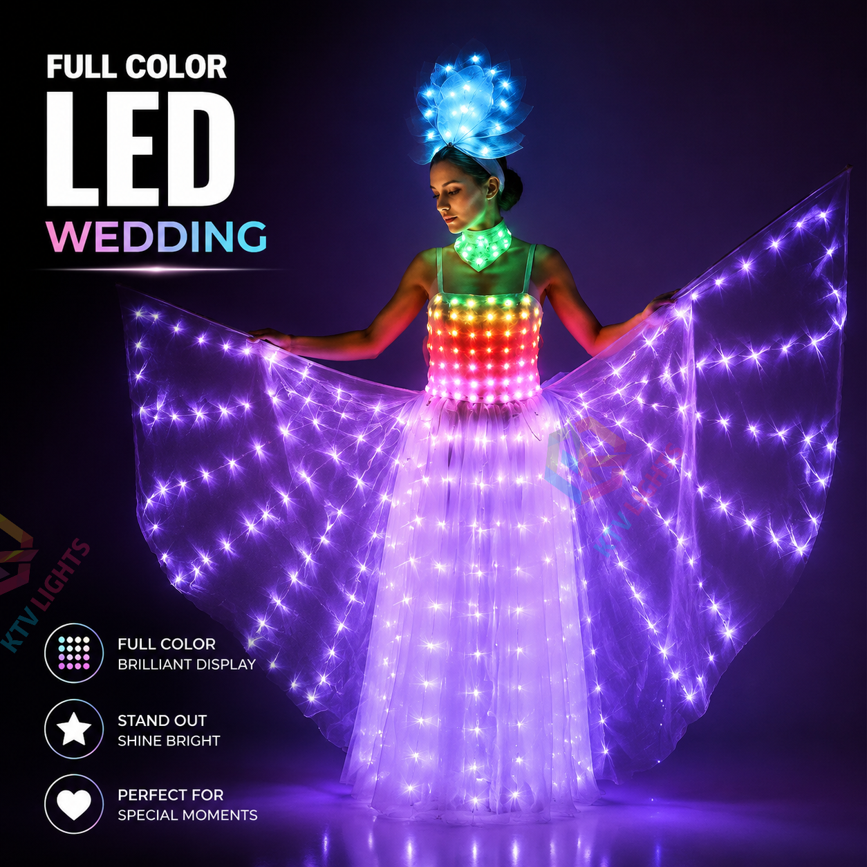 KTVLIGHTS Full Color LED Wedding Dress with Light Up Effects - M16