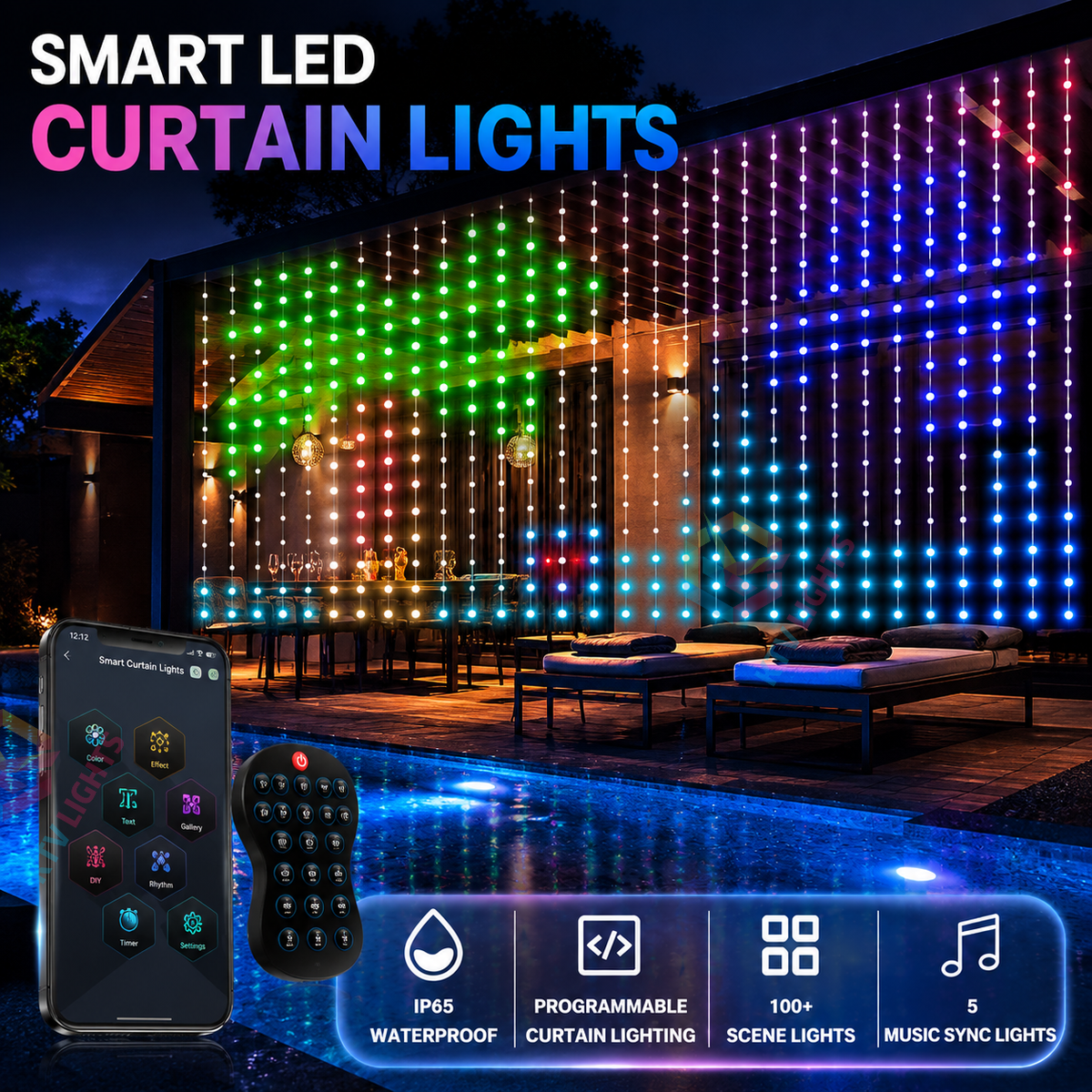 KTVLIGHTS IP65 Smart APP LED Decorative Curtain Light-DIY Text/Animation-M58