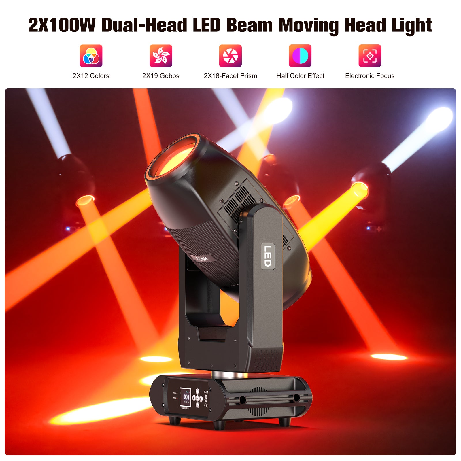 2X100W LED 18 Prism 19 Pattern 12 Colors Double Beam Moving Head Light-E36