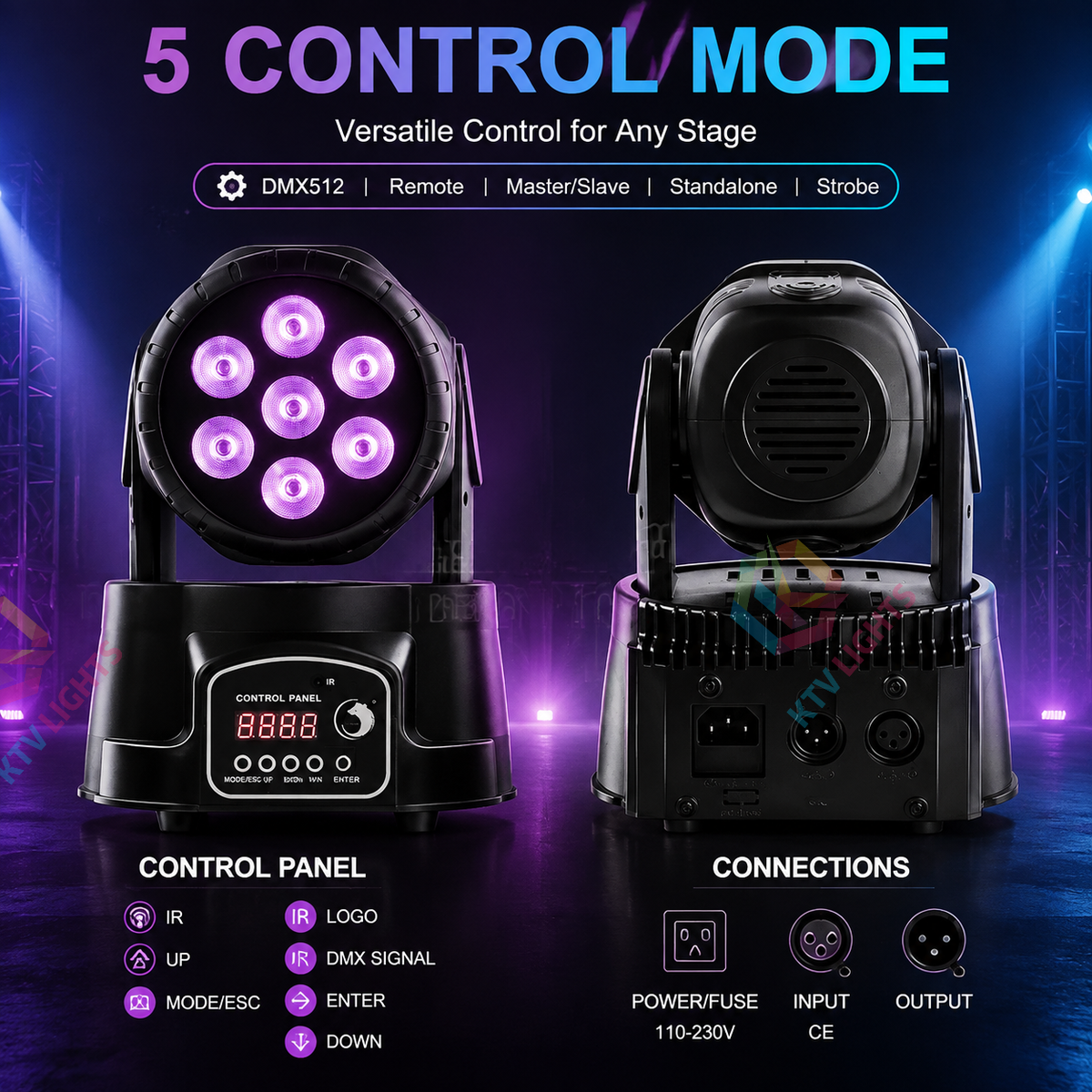 KTVLIGHTS 7 LED RGBW Moving Beam DJ Stage Light-E6