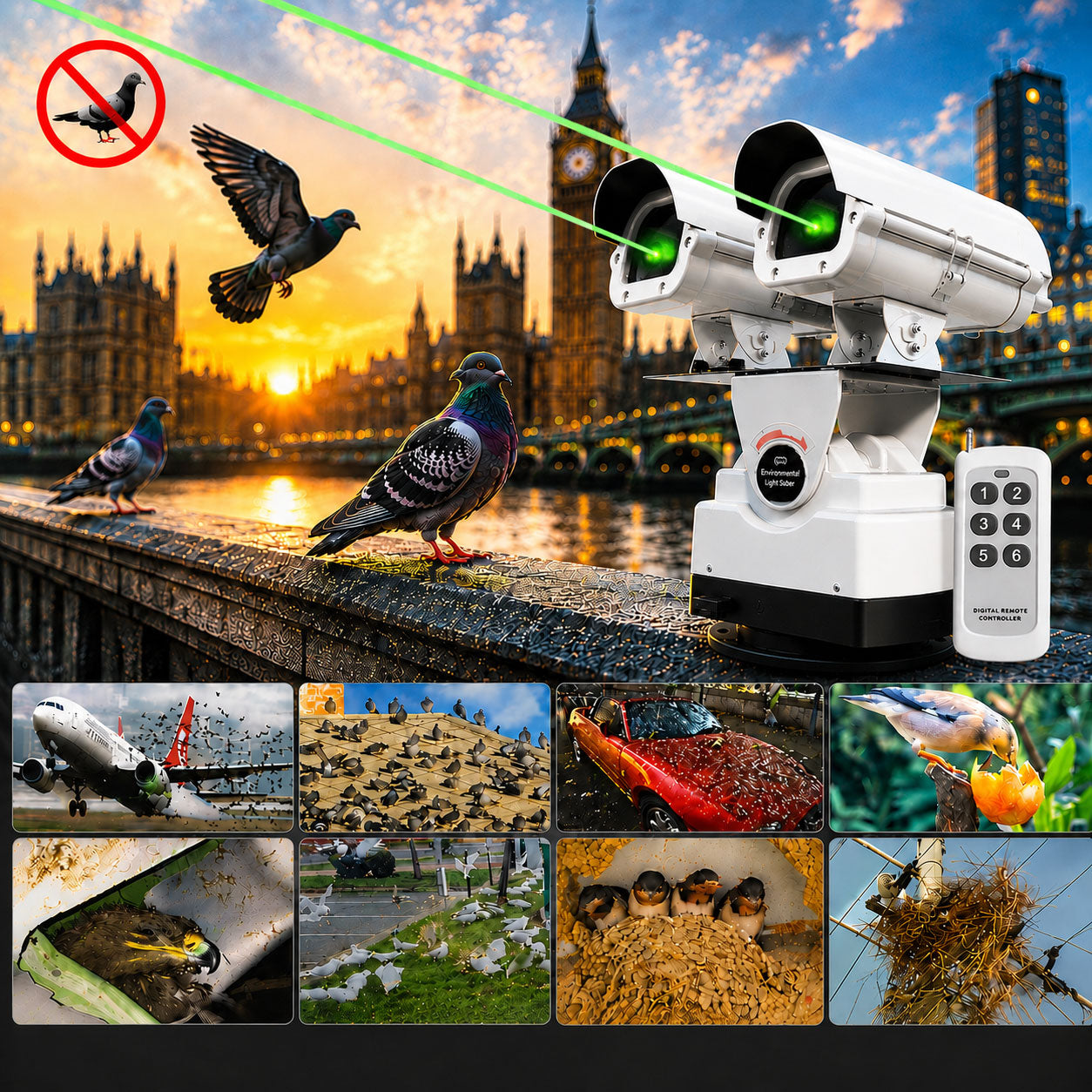 Dual-head outdoor bird and animal repellent laser light - B55