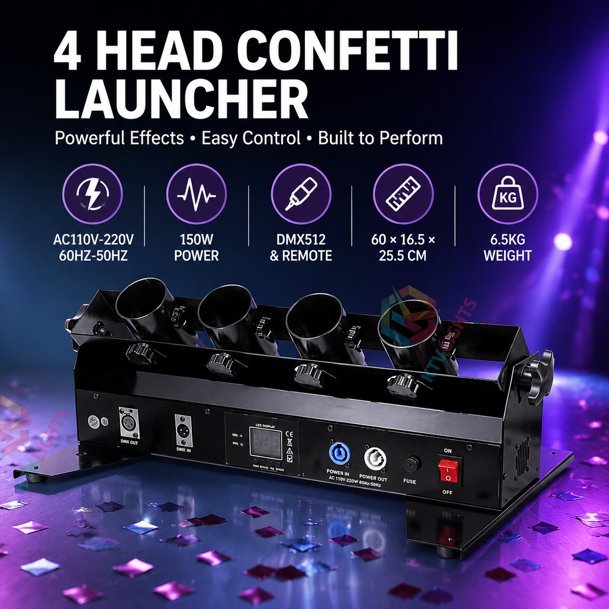 KTVLIGHTS 4-Head Electronic Confetti Launcher for Events-H11