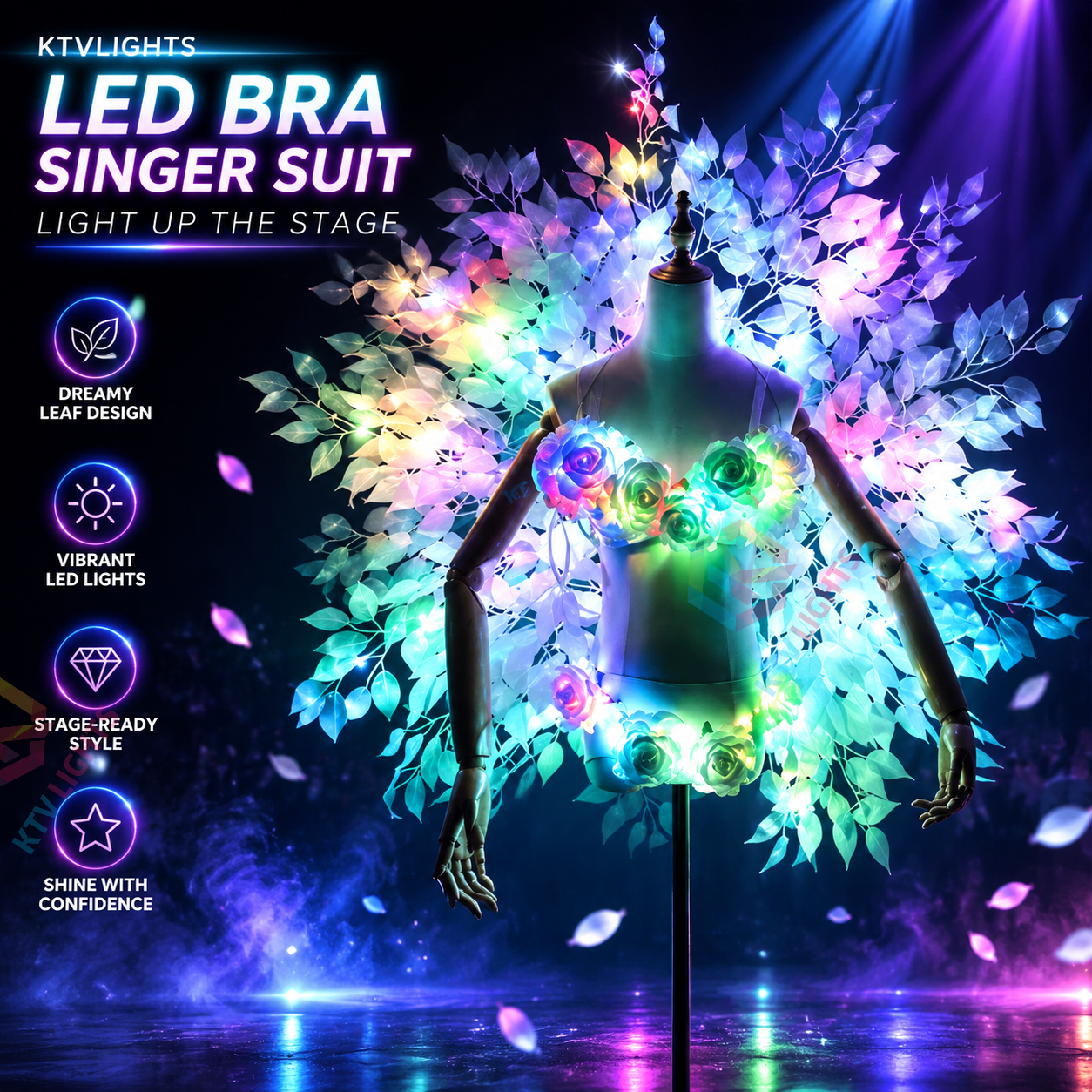 KTVLIGHTS LED Bra Costume for Female Singers & Stage Shows-M22