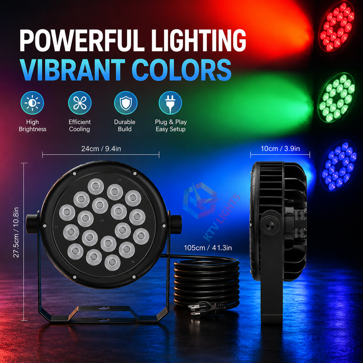 KTVLIGHTS 18x10W 4-in-1 IP65 Waterproof LED PAR Light-P70