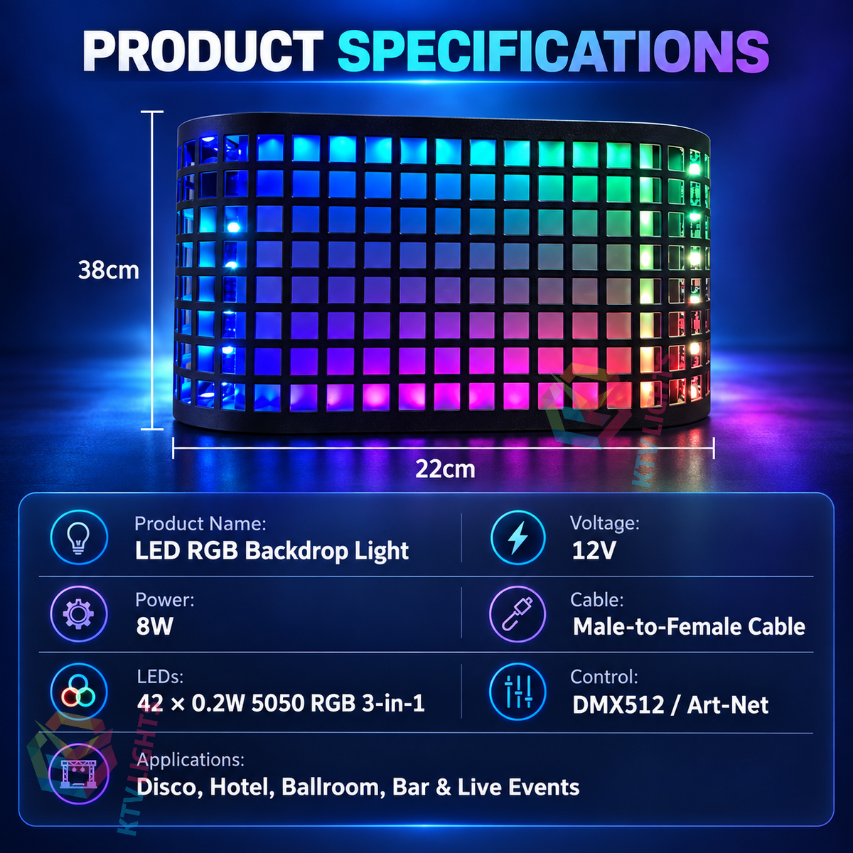 KTVLIGHTS RGB LED Matrix Backdrop Light, DMX & Art-Net-X29