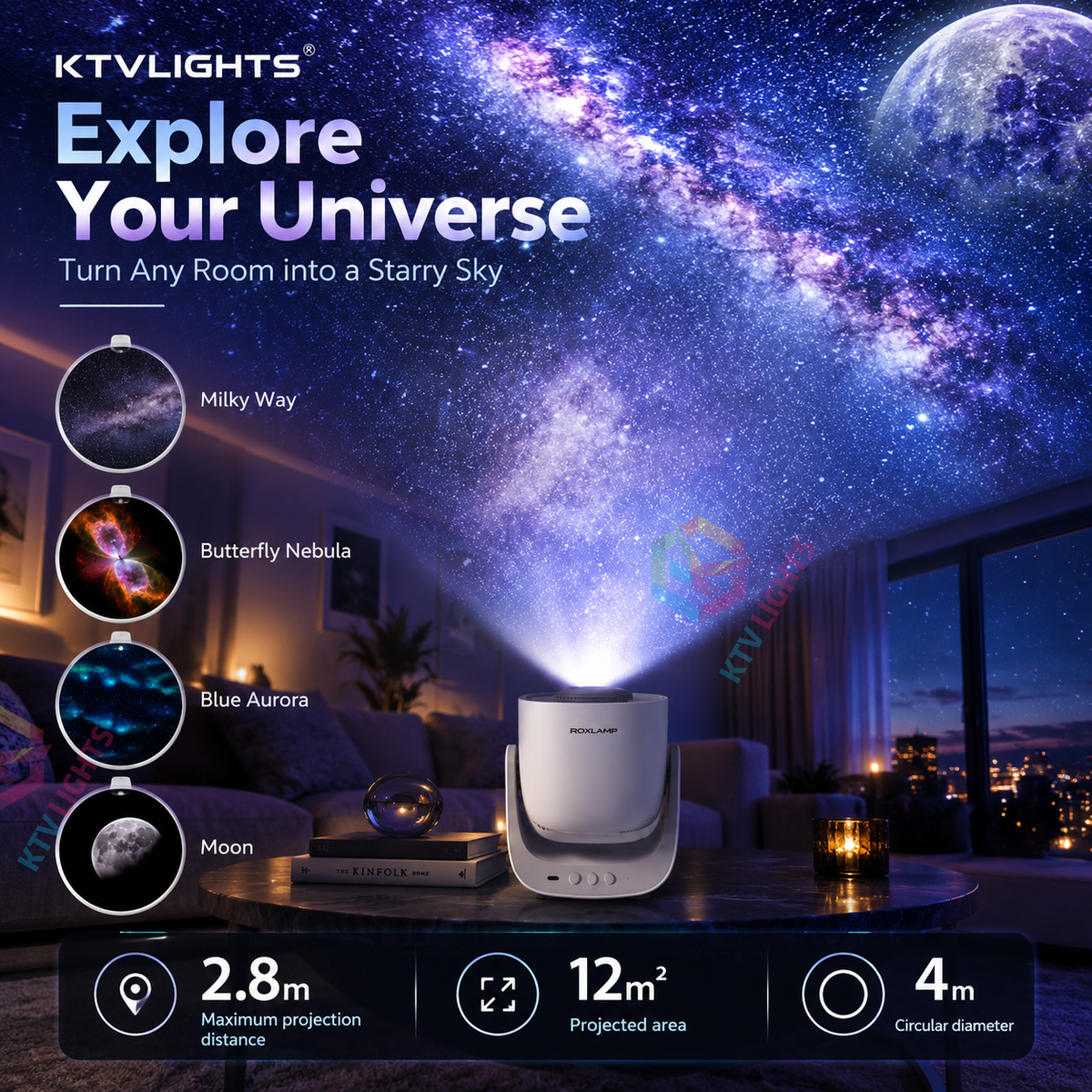 KTVLIGHTS Rechargeable Starry Sky Galaxy Projector for Bedroom-S58
