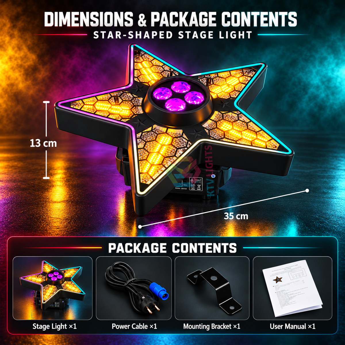 KTVLIGHTS 200W Star LED Laser Stage Light with DMX512-F4