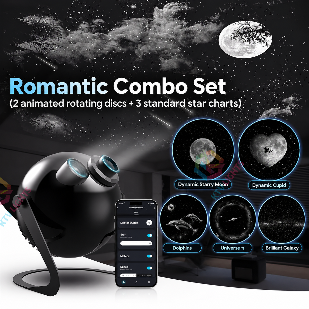 KTVLIGHTS 53W Pro Max APP Smart Galaxy Star Projector-S62