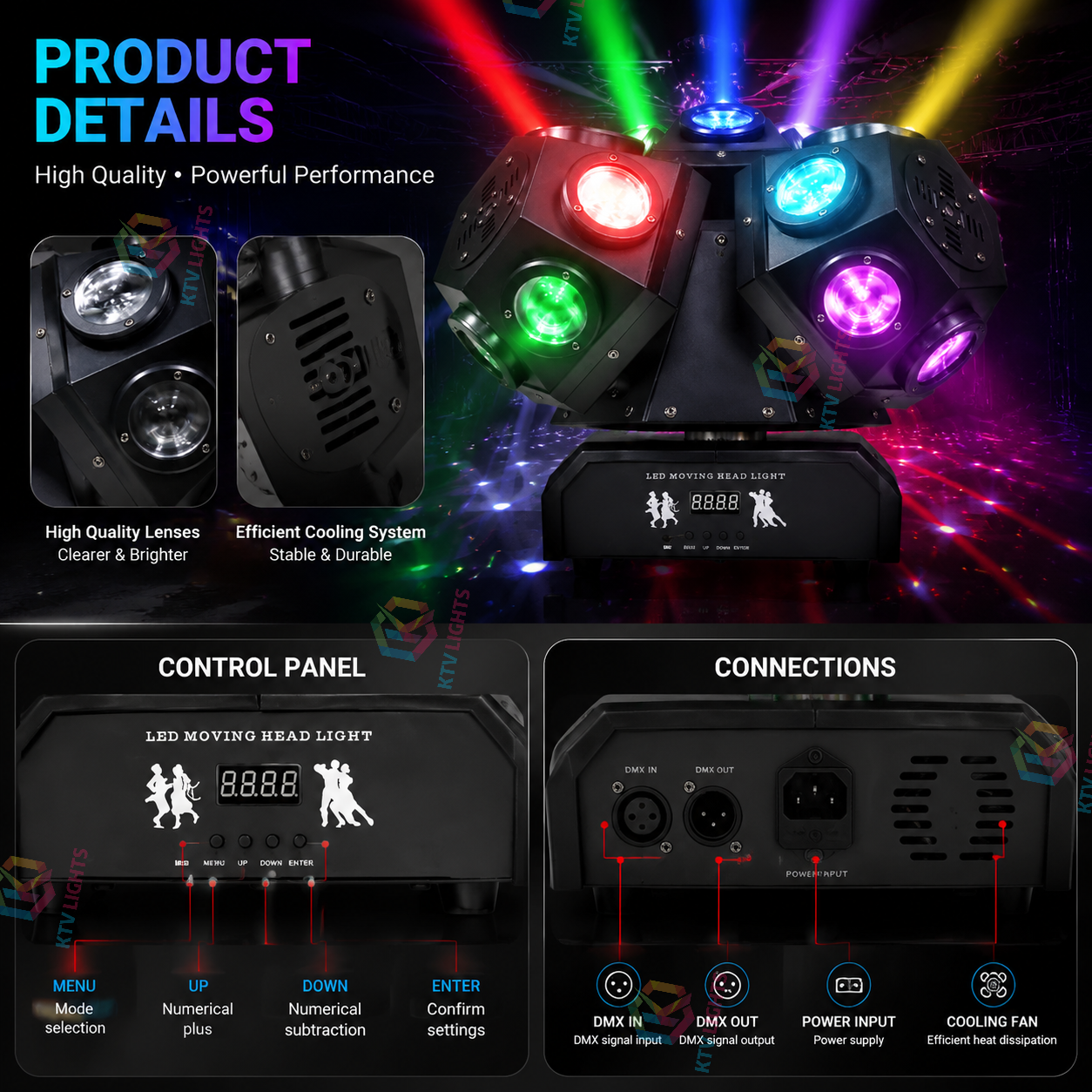 KTVLIGHTS Three Arm Moving Head Light for DJ Stage & Events-B7