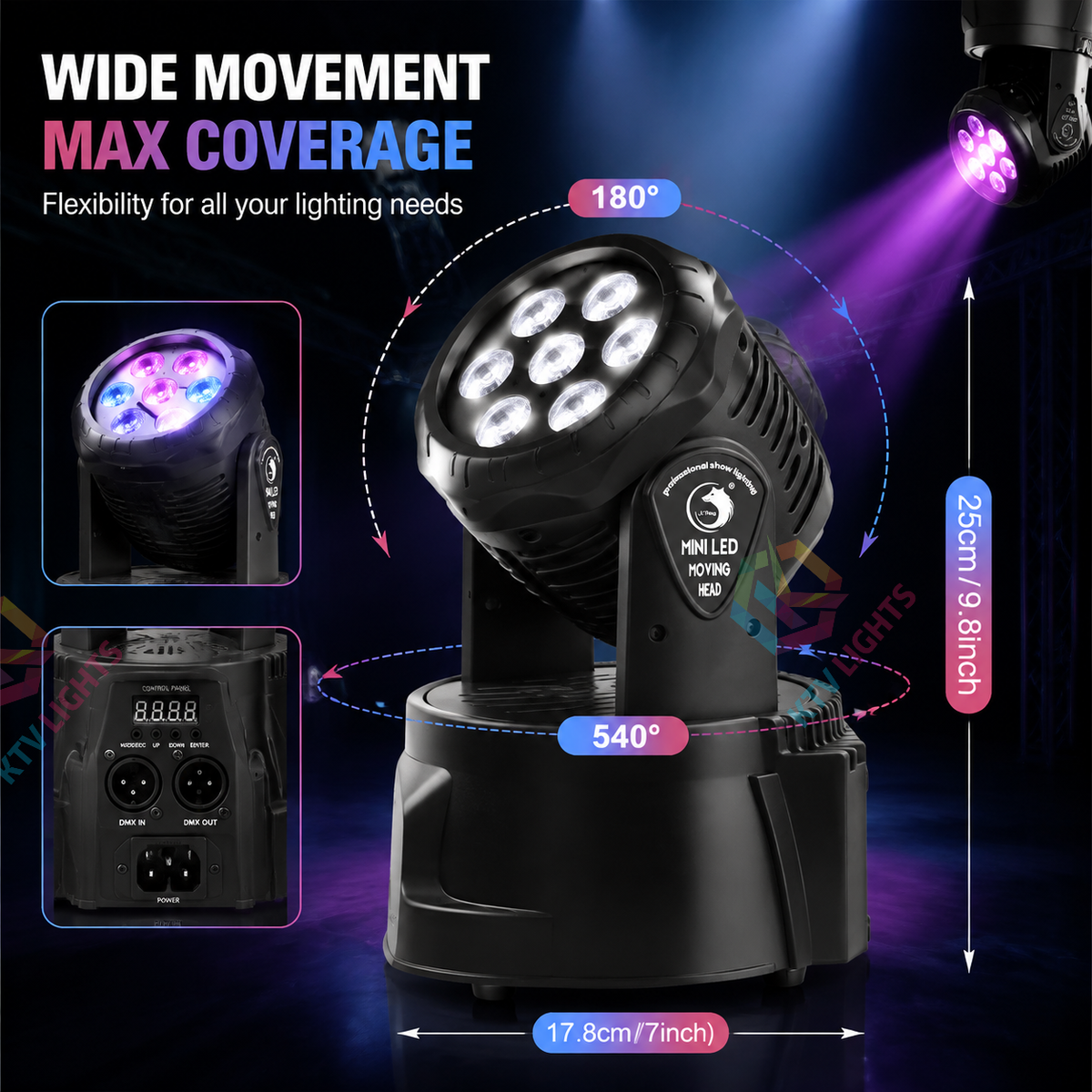 KTVLIGHTS 7 LED RGBW Moving Beam DJ Stage Light-E6