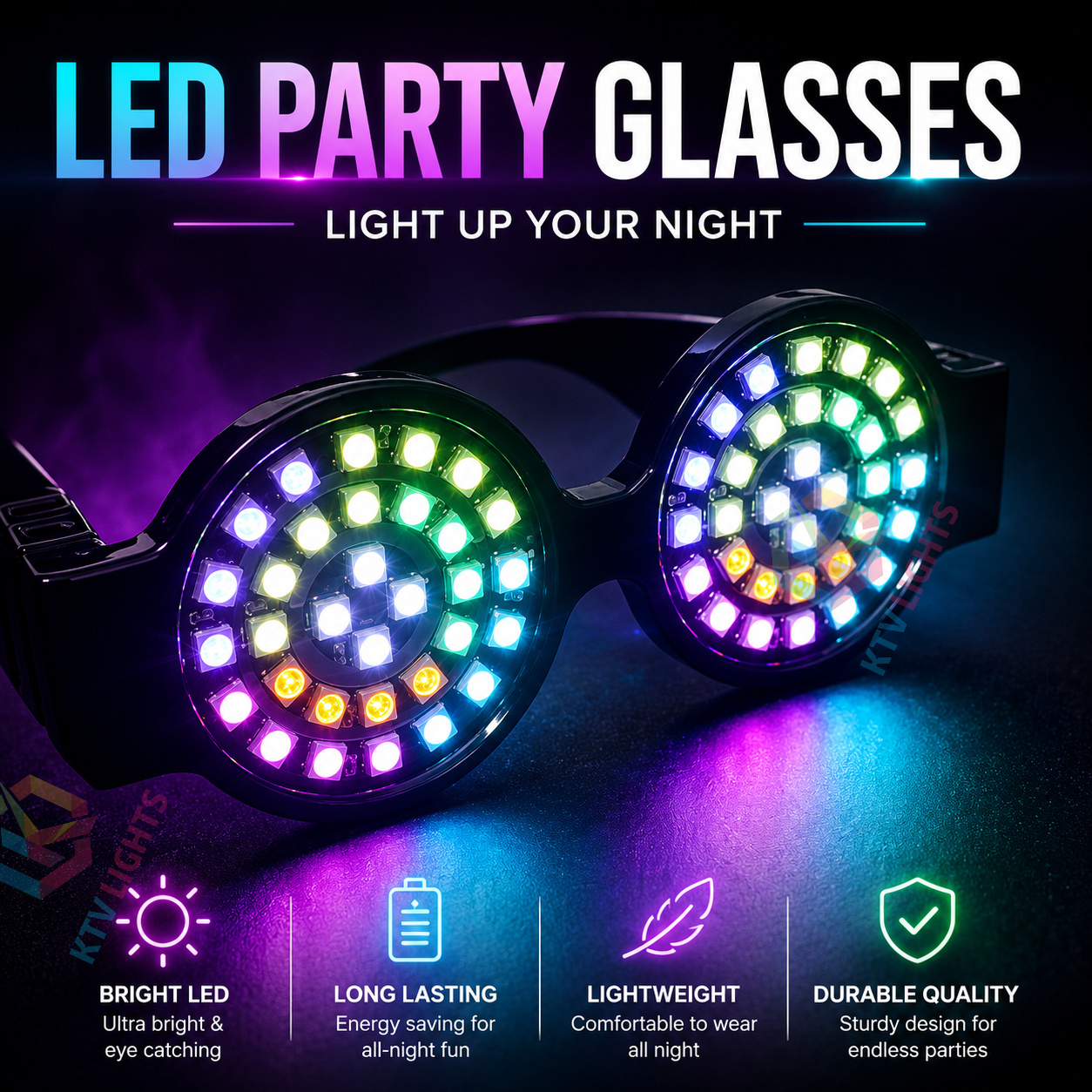 KTVLIGHTS REZZ Style LED Goggles for Rave Parties & DJ Shows-M57