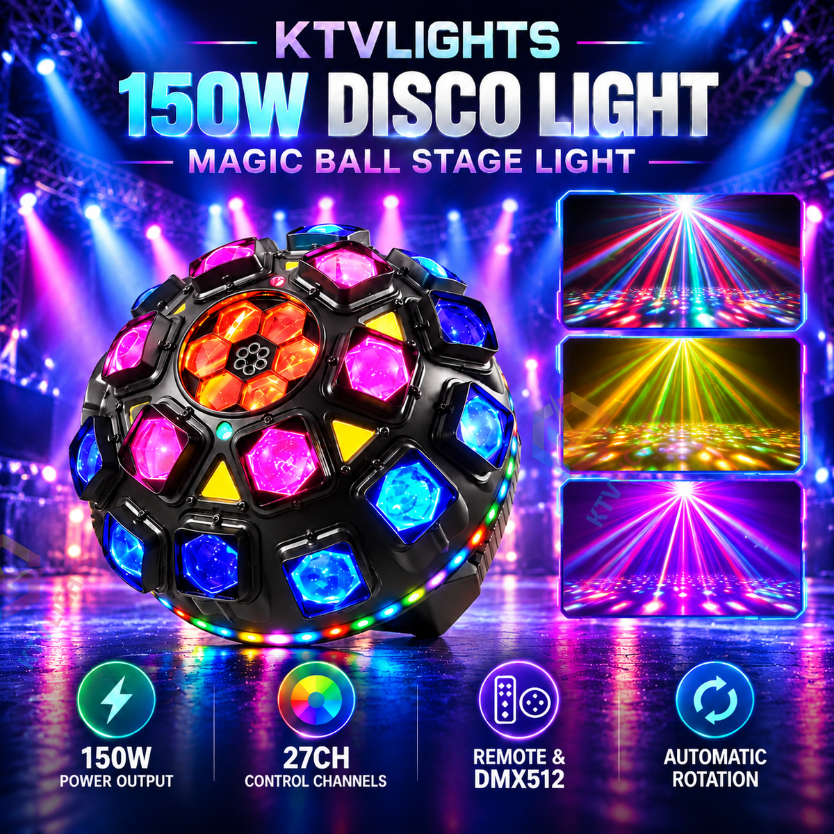 KTVLIGHTS 150W Rotating Magic Ball RGBW Laser DJ Stage Light-E112