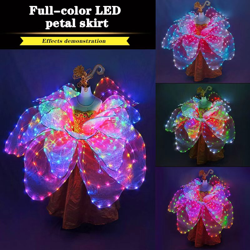 Full Color LED Petal Skirt Flower Opening Dance Big Swing Dress-M14