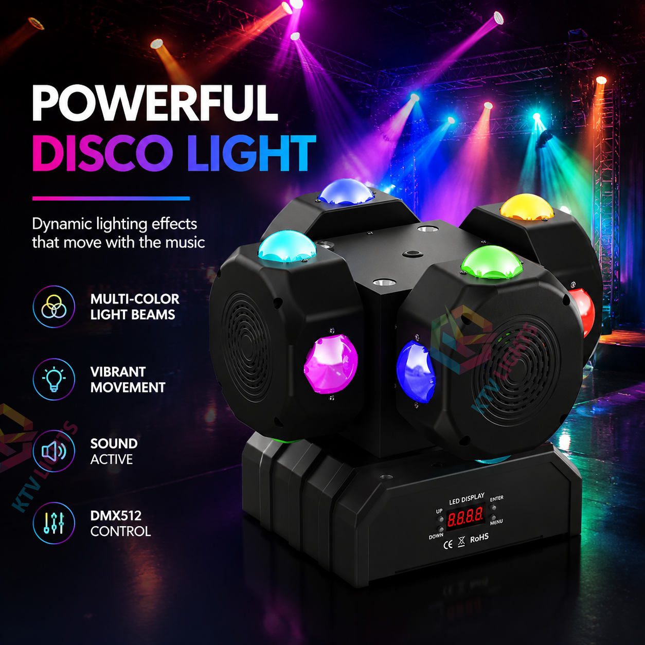 KTVLIGHTS LED 200W RGBW Moving Head Light DMX512 DJ Stage Lighting - E49