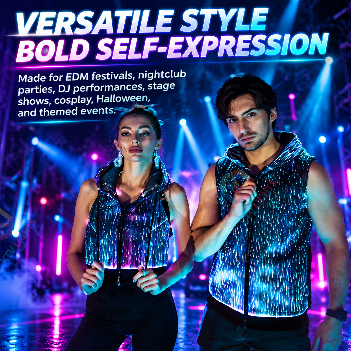 KTVLIGHTS LED Fiber Optic Light Up Vest for DJ Parties-M72