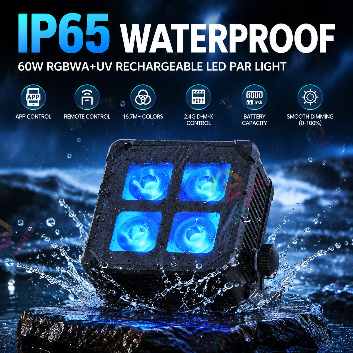 KTVLIGHTS 4x15W RGBW IP65 Battery-Powered LED PAR Light-P15