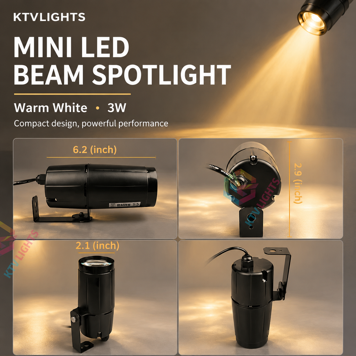 KTVLIGHTS Mini 3W Warm White LED Beam Spotlight-J3