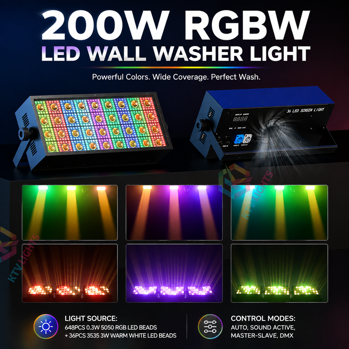 KTVLIGHTS 200W RGBW LED Stage Wall Washer Light-X15