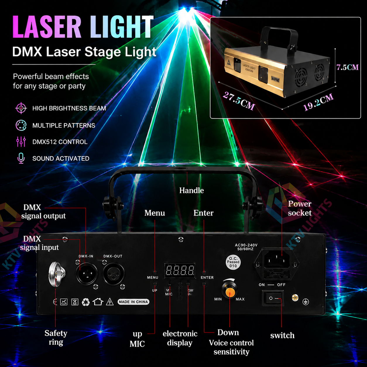 KTVLIGHTS 2000mW Laser Beam Light – DJ Stage Party Light – DMX512-A5