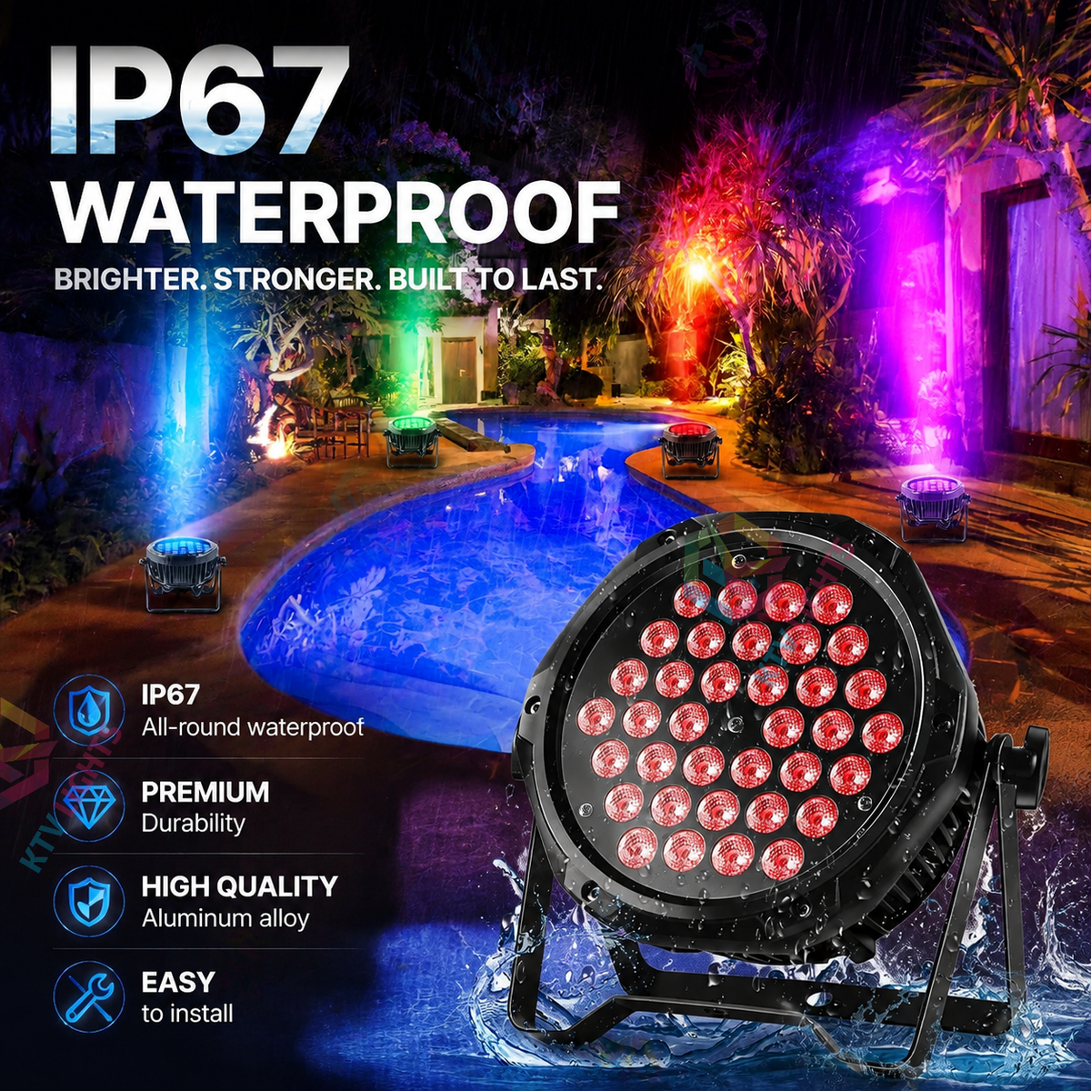 KTVLIGHTS 36-LED RGB 3-in-1 IP65 Waterproof PAR Light-P24