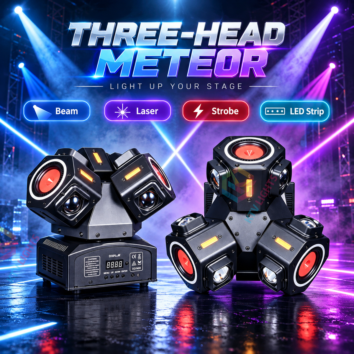 KTVLIGHTS 150W 3-Arm Moving Head Laser Beam DJ Stage Light-E97