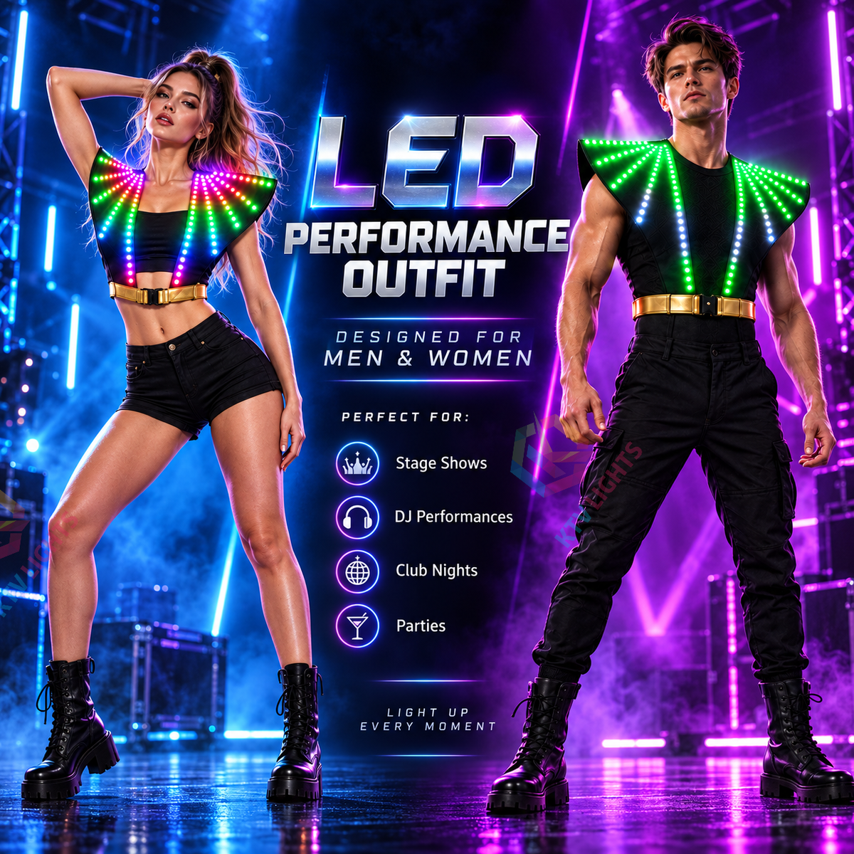KTVLIGHTS RGB LED Performance Vest for Men & Women Stage DJ Party-M64
