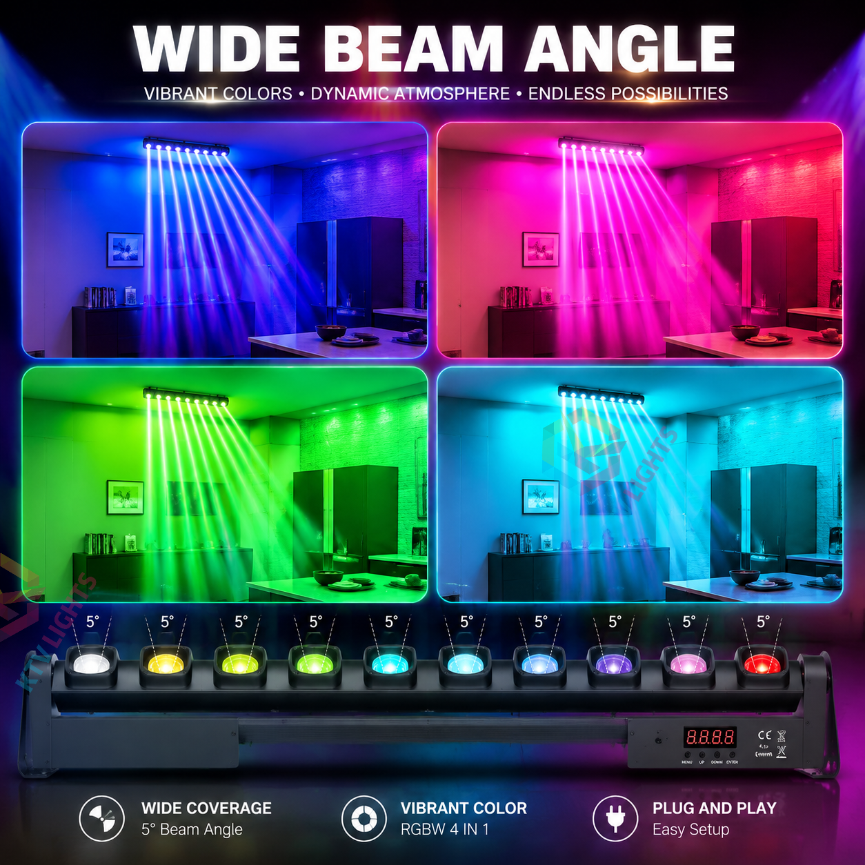 KTVLIGHTS 250W RGBW 4-in-1 LED Wall Washer-X5