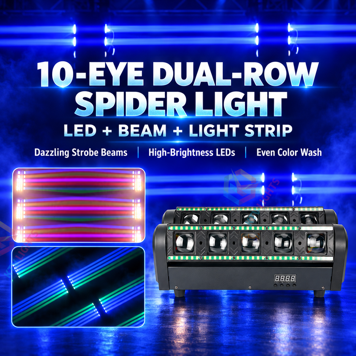 KTVLIGHTS 400W RGBW 10-Eye Spider Moving Head LED Stage Light-E105