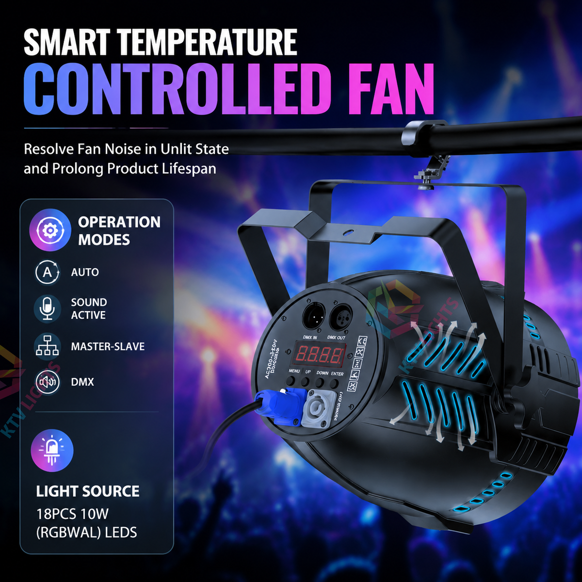 KTVLIGHTS 18x10W RGB 6-in-1 LED Stage PAR Light-P38